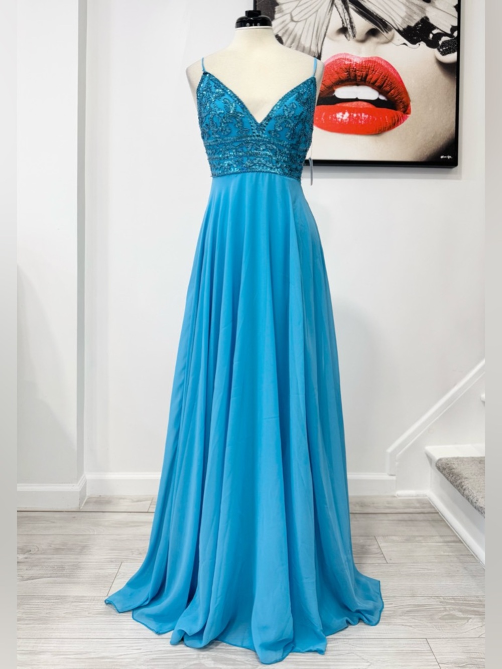 LULUS
Glam Sweetheart Sequin Beaded Embellished Flare Maxi Dress In Blue